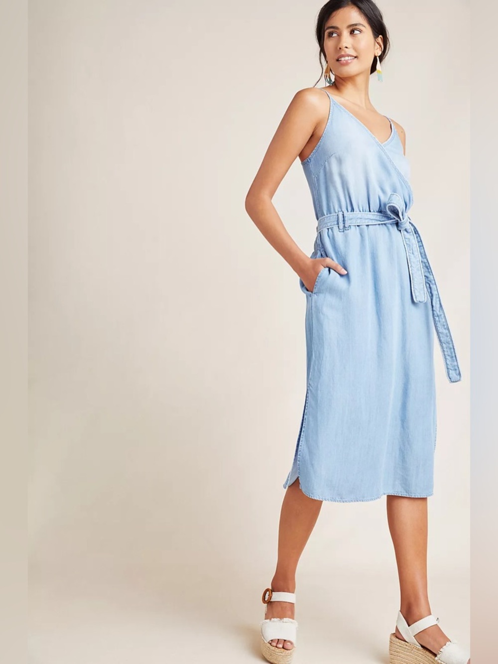 ANTHROPOLOGIE CLOTH & STONE Surplice Chambray Dress
